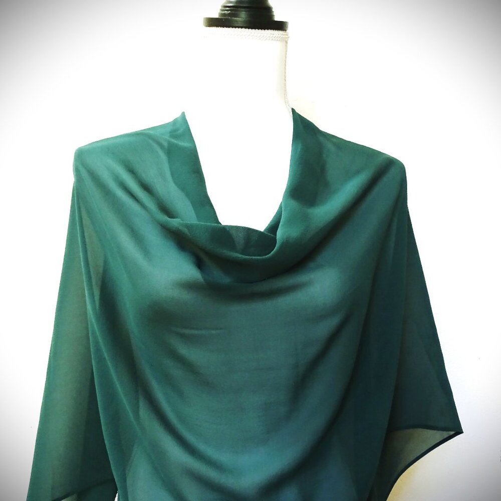 EILEEN FISHER Sheer Silk Georgette Wrap Boxy Fit Knee Length in Pine Green - Picture 5 of 10